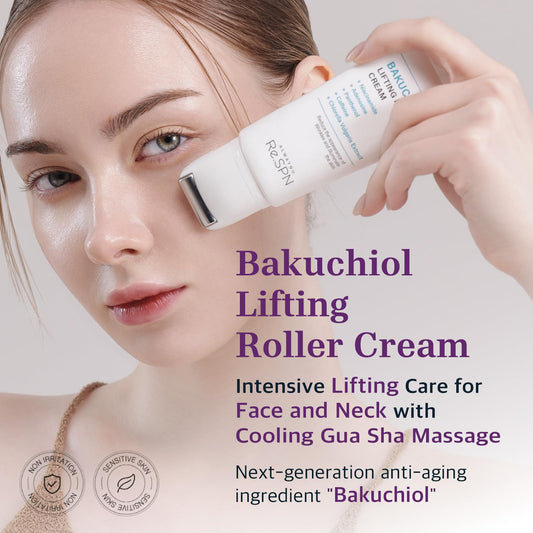 Re.SPN Bakuchiol Lifting Roller Cream – For Wrinkles, Lifting & Pore Tightening on Face & Neck with Gua Sha Applicator, Vegan, Natural Retinol, Niacinamide, K-Beauty (1.69 fl oz)