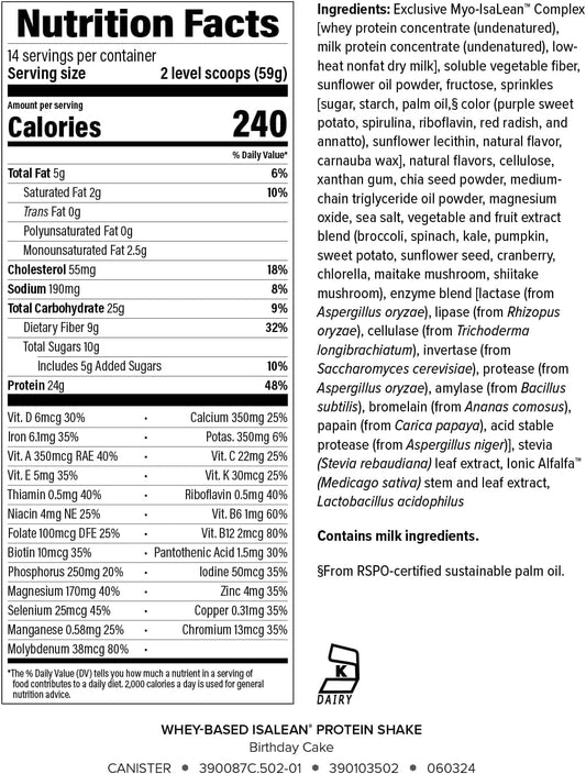 IsaLean Protein Shake - 24 g of Protein - Supports Maintaining Healthy Weight & Lean Muscle - Meal Drink to Keep You Fuller Longer - Birthday Cake, 28.1 Ounce (Pack of 1)
