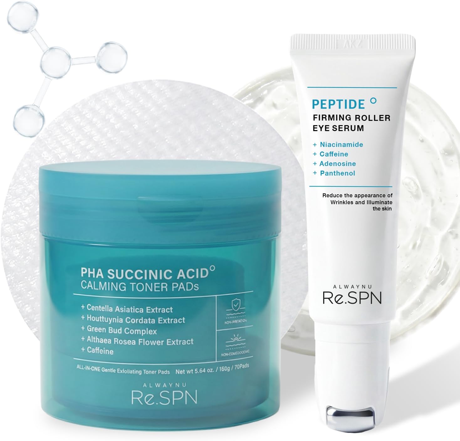 Re.SPN PHA Succinic Acid Calming Toner Pads + Re.SPN Peptide Firming Roller Eye Serum