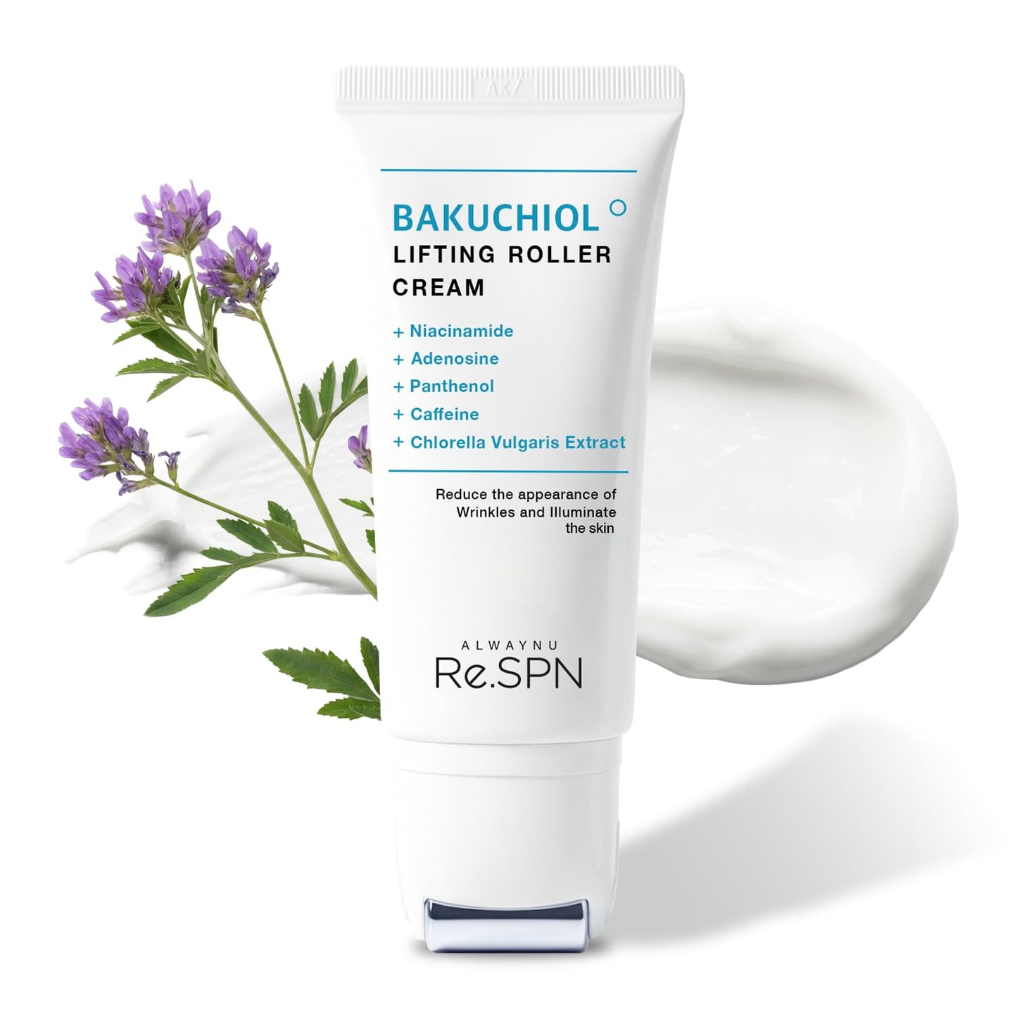 Re.SPN Bakuchiol Lifting Roller Cream – For Wrinkles, Lifting & Pore Tightening on Face & Neck with Gua Sha Applicator, Vegan, Natural Retinol, Niacinamide, K-Beauty (1.69 fl oz)
