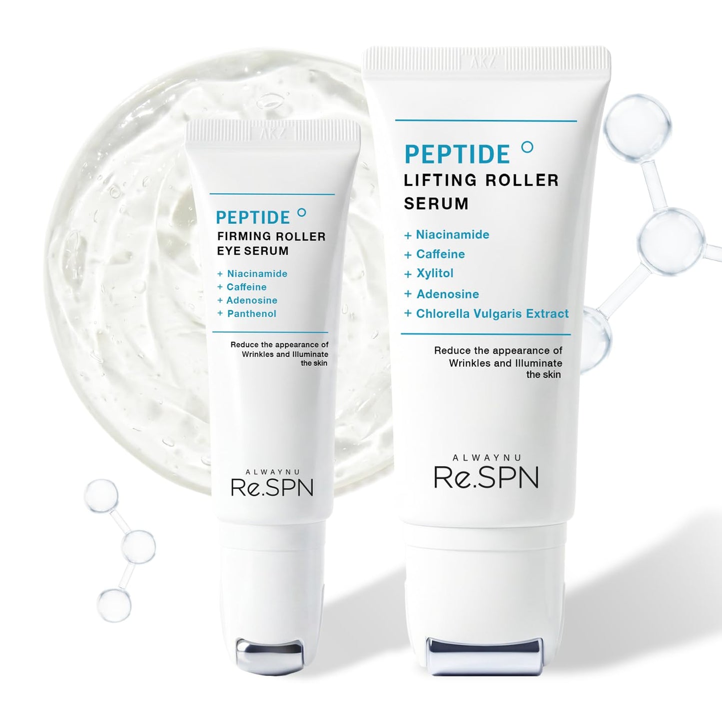 Re.SPN Peptide Duo - Wrinkles & Dark Circles with Gua Sha Applicator, Vegan, Eye Peptide, Niacinamide, K-Beauty