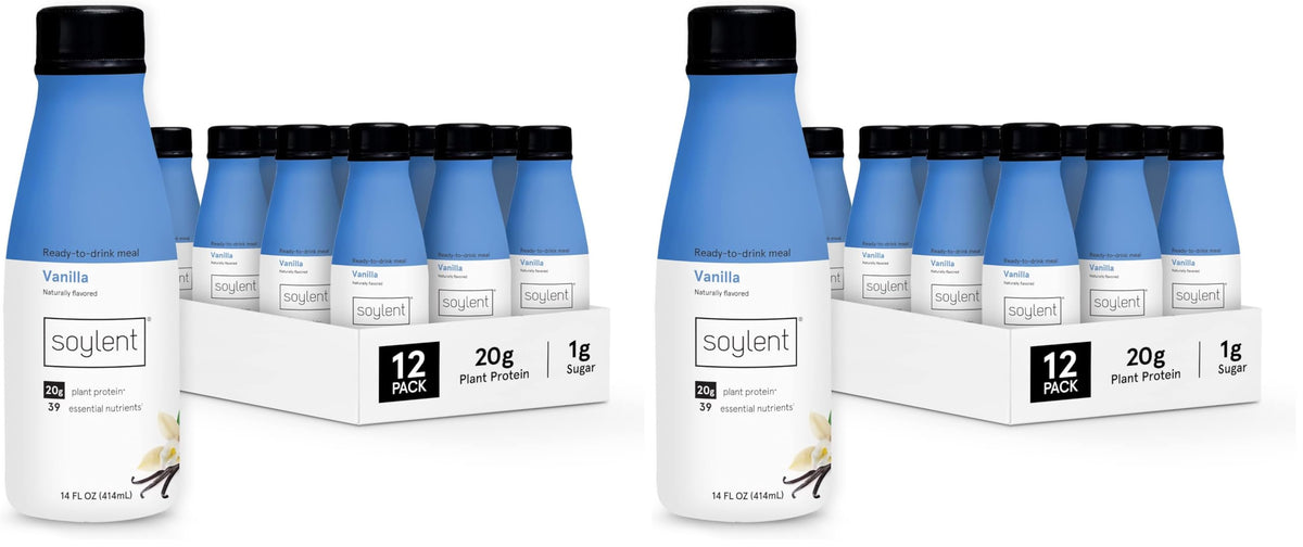 Soylent Banana Meal Replacement Shake, Ready-to-Drink Plant Based Protein Drink, Contains 20g Complete Vegan Protein and 1g Sugar, 14oz, 12 Pack