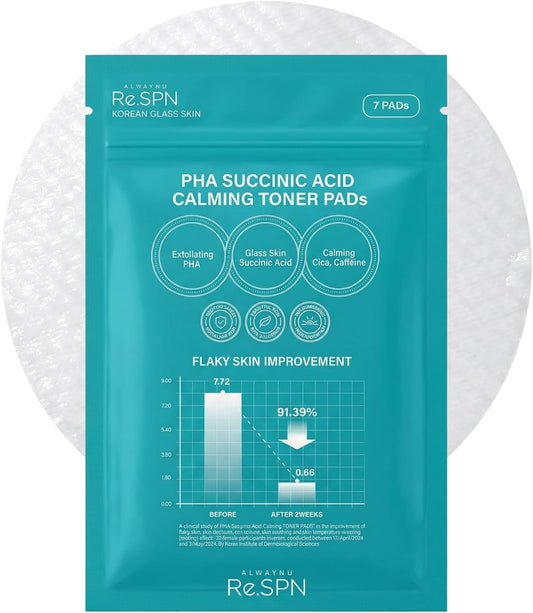Re.SPN PHA Succinic Acid Calming Toner Pads – Daily Exfoliating, Hydrating and Soothing with CICA, Caffeine, Non-comedogenic, Vegan, Glass Skin, K-Beauty (7)