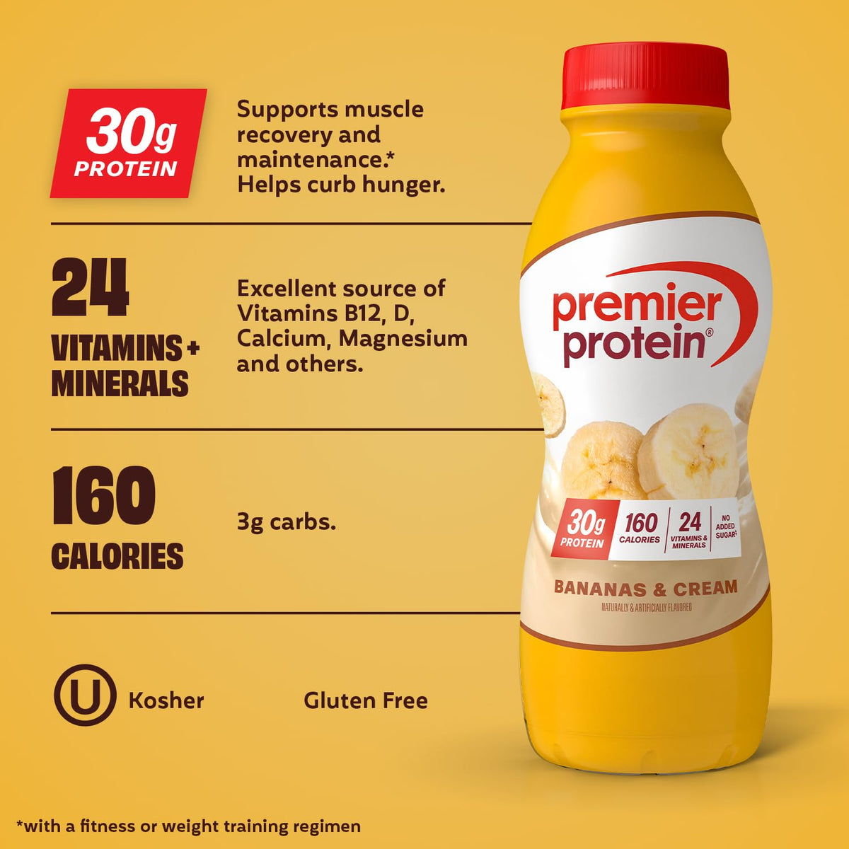 Premier Protein 30g High Protein Shake, Bananas & Cream, 12 Pack